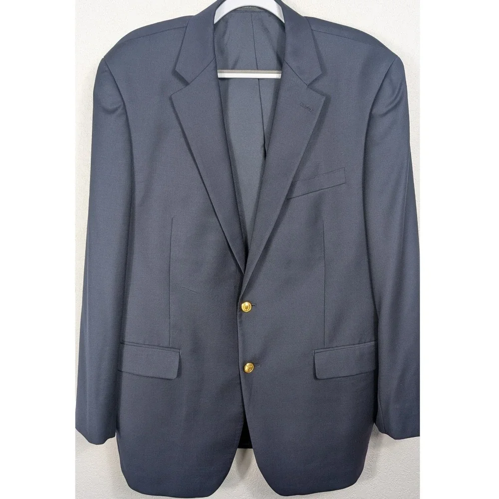 Lauren Ralph Lauren Blazer 43L Navy‎ Blue Gold Crested Buttons Wool Sport Coat